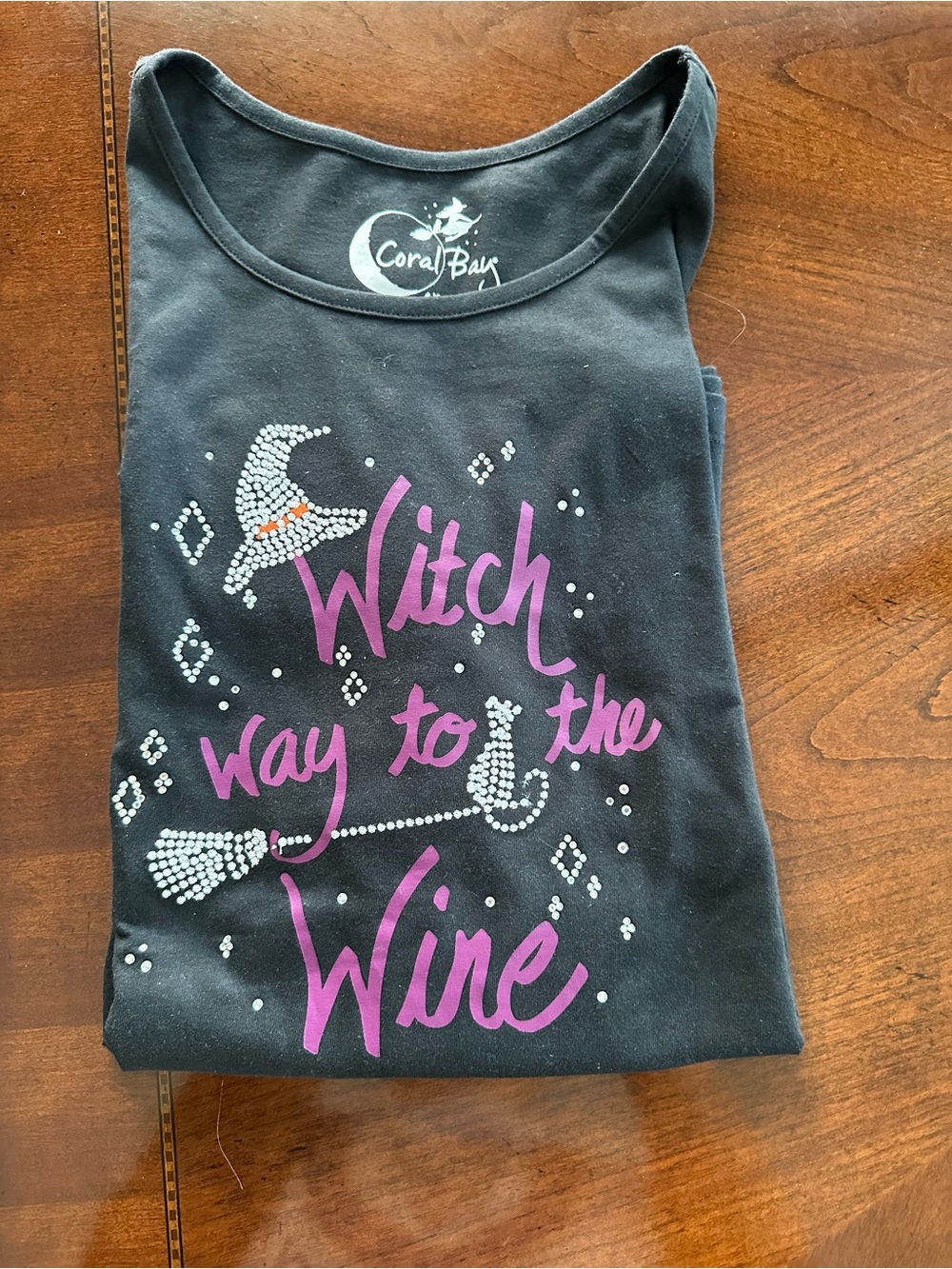 NWT Halloween 1X Coral Bay Black T Shirt with White Moon & Witch Graphic